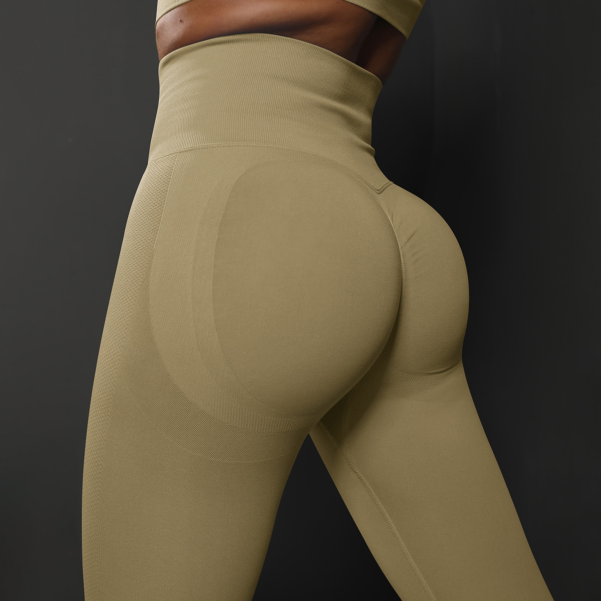 V888-ELOSUNG23118-202503211710-01 Size L Khaki Seamless High-Waisted Yoga Pants for Women - Lift Workout Leggings for Running, Gym, and Fitness - Image 2