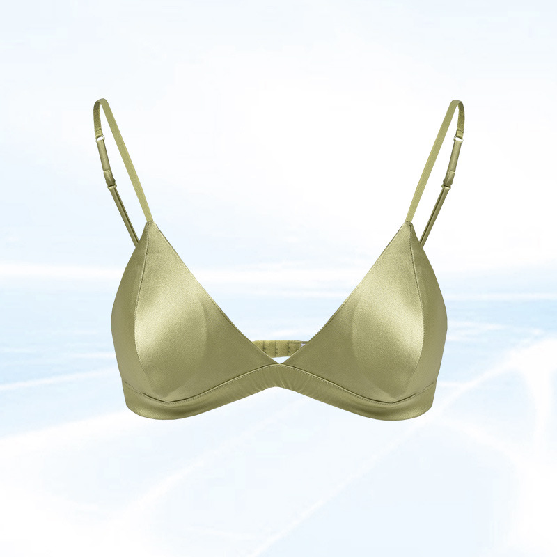 V888-ELOSUNG23212-202503251822-00 Size XL Green French Style Mulberry Silk Wireless Bralette - Triangle Cup Anti-Sagging Bra for Fuller Busts, Lightweight Comfort - Image 1