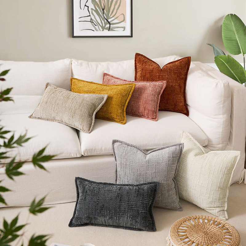 V888-ELOSUNG23279-202503251515-02 Grey Chenille Crosshatch Textured Pillow Covers Set of 2 - Modern Minimalist Sofa Bed Cushion Covers 45x45cm & 30x50cm(without pillow core) - Image 3