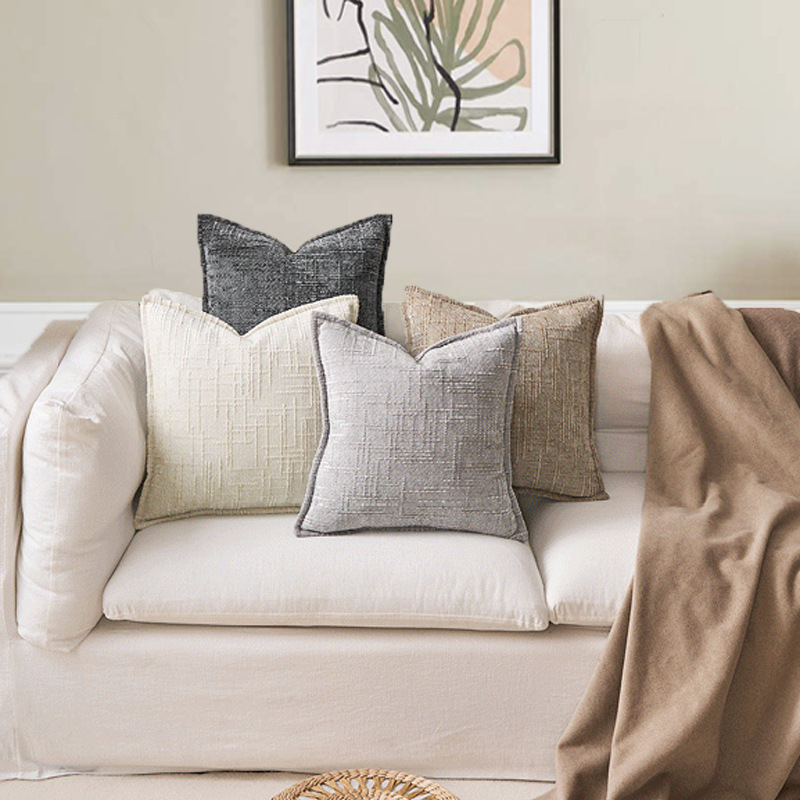 V888-ELOSUNG23279-202503251515-03 Grey Chenille Crosshatch Textured Pillow Covers Set of 2 - Modern Minimalist Sofa Bed Cushion Covers 45x45cm & 30x50cm(without pillow core) - Image 4