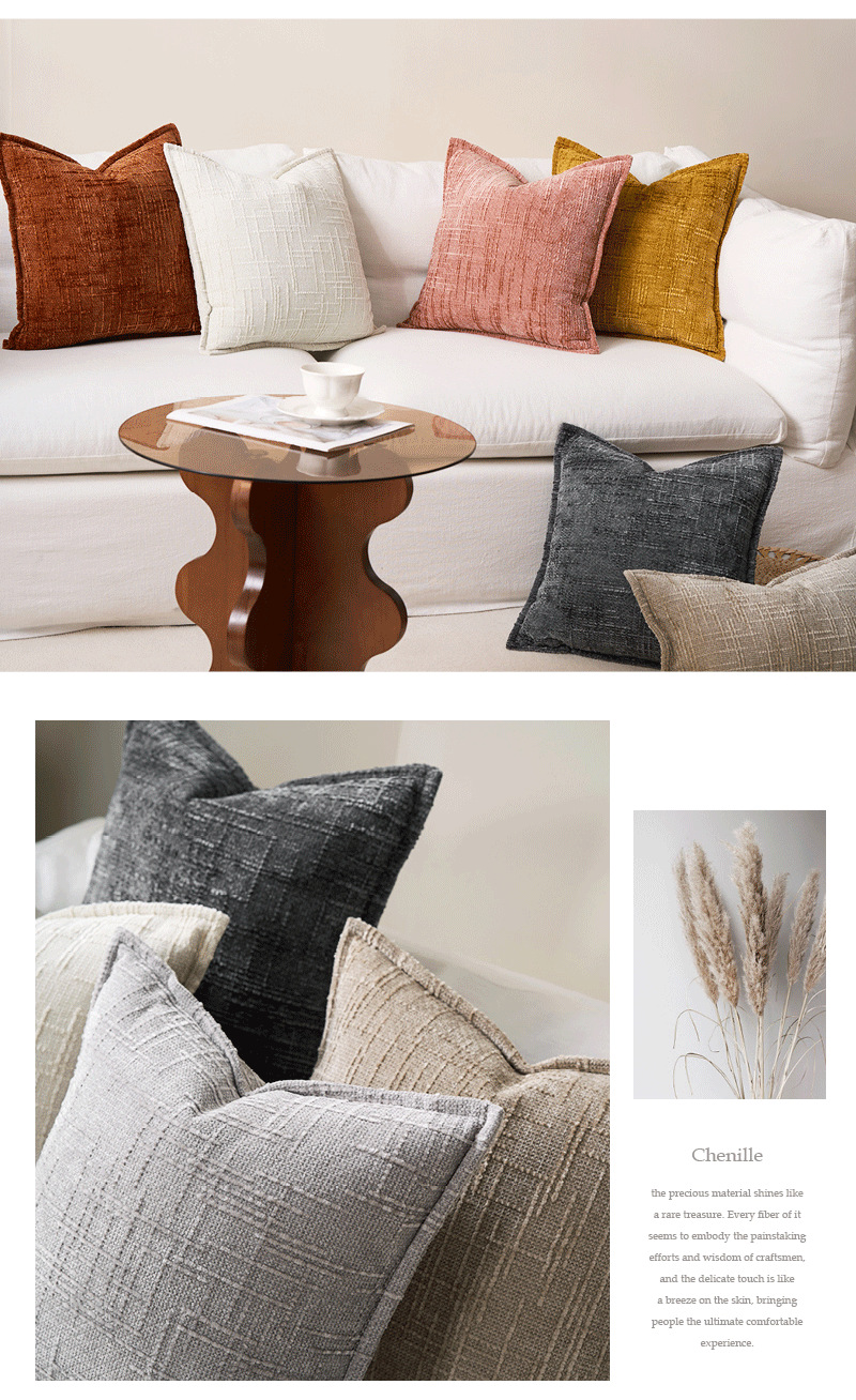 V888-ELOSUNG23279-202503251515-04 Grey Chenille Crosshatch Textured Pillow Covers Set of 2 - Modern Minimalist Sofa Bed Cushion Covers 45x45cm & 30x50cm(without pillow core) - Image 5