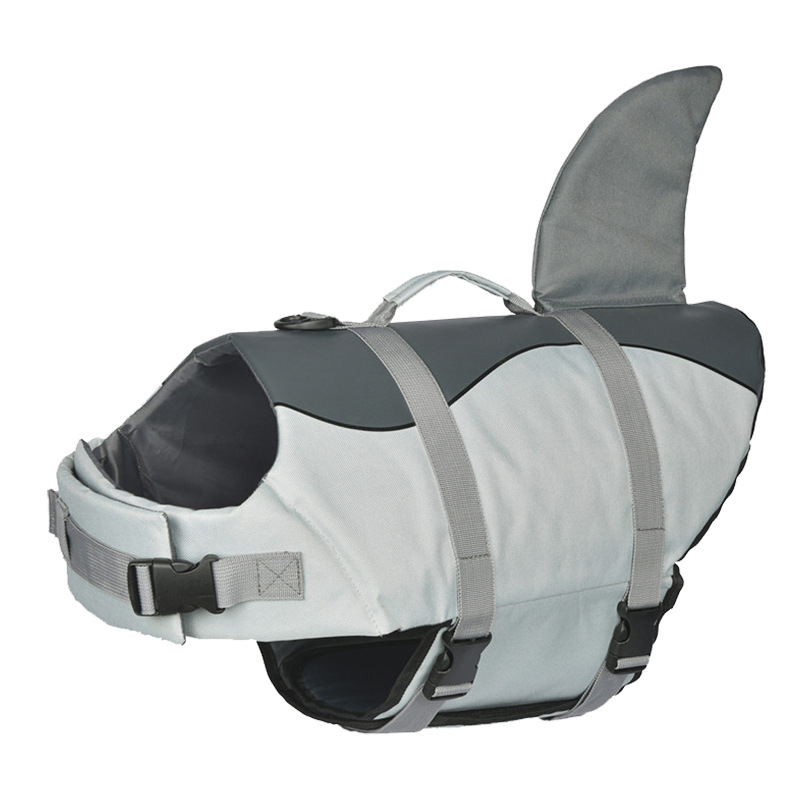 V888-ELOSUNG23302-202503251844-00 Size XL Grey Pet Life Jacket for Dogs - Summer Swimming Safety Vest with Shark Fin for Small to Large Breeds - Image 1