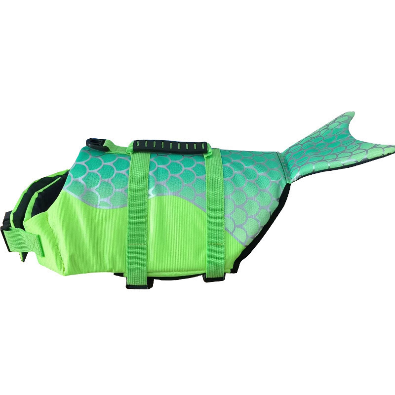 V888-ELOSUNG23329-202503251742-00 Size S Green Scales Pattern Pet Life Jacket for Dogs - Summer Swimming Safety Vest with Shark Fin for Small to Large Breeds - Image 1