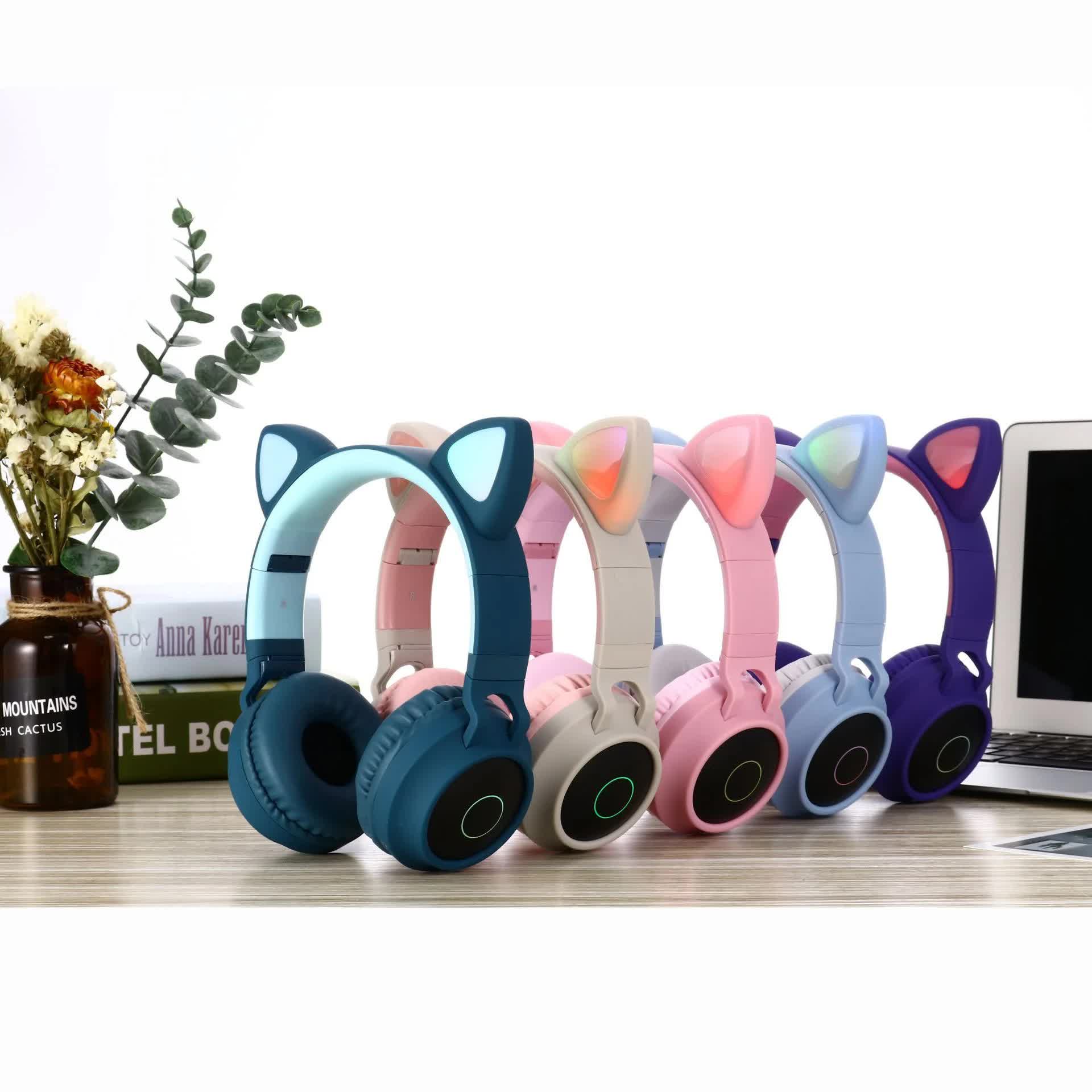 V888-ELOSUNG234439-202503282016-08 Pink Cat Ear Bluetooth Headphones with LED Lights - Wireless, Foldable - Image 9