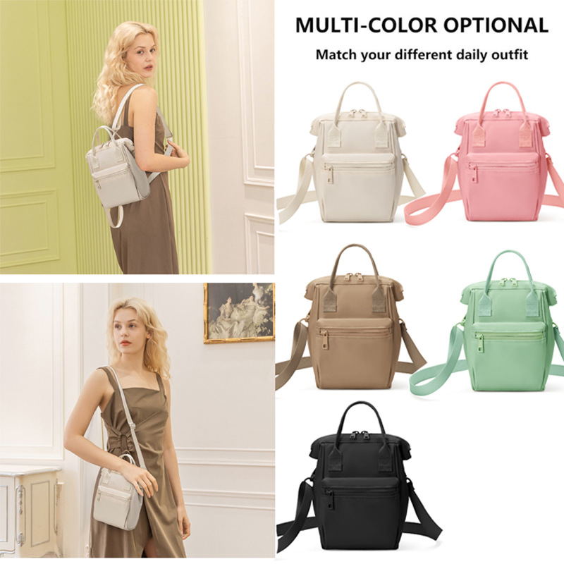 V888-ELOSUNG23613-202504141411-01 Brown Mini Waterproof Oxford Backpack - Lightweight 263g Travel Crossbody Bag with Adjustable Straps - Image 2