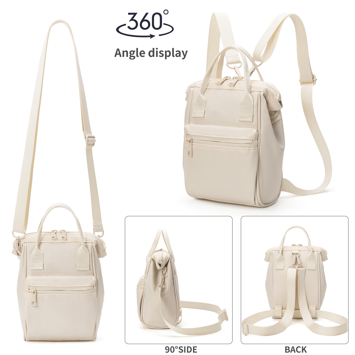 V888-ELOSUNG23613-202504141411-02 Brown Mini Waterproof Oxford Backpack - Lightweight 263g Travel Crossbody Bag with Adjustable Straps - Image 3
