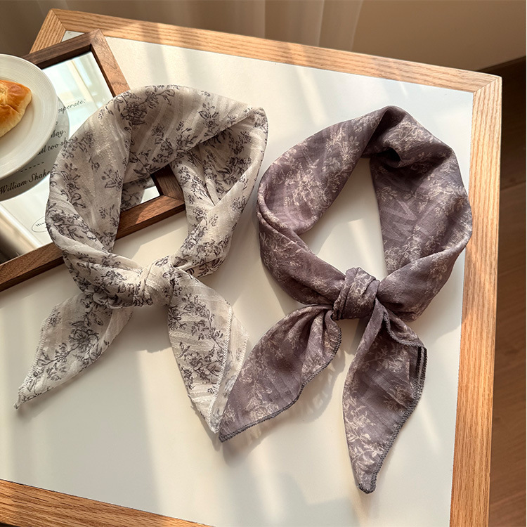 V888-ELOSUNG23642-202504141405-06 Style 3 Khaki Versatile Patterned Square Scarf | 65x65cm Lightweight Polyester Neckerchief Headband | Vintage Polka Dot & Floral - Image 7