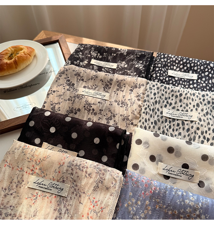 V888-ELOSUNG23642-202504141405-07 Style 3 Khaki Versatile Patterned Square Scarf | 65x65cm Lightweight Polyester Neckerchief Headband | Vintage Polka Dot & Floral - Image 8