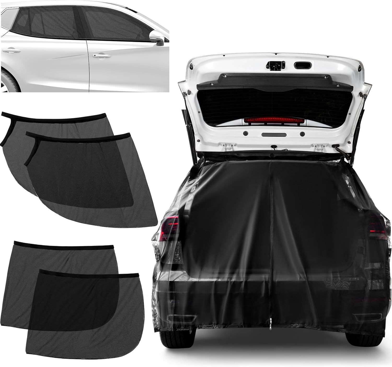 V888-ELOSUNG23903-202504141706-00 Size M Black Magnetic Car Window Sun Shade Screens & SUV Tailgate Mosquito Net Set - Breathable Bug Protection - Image 1