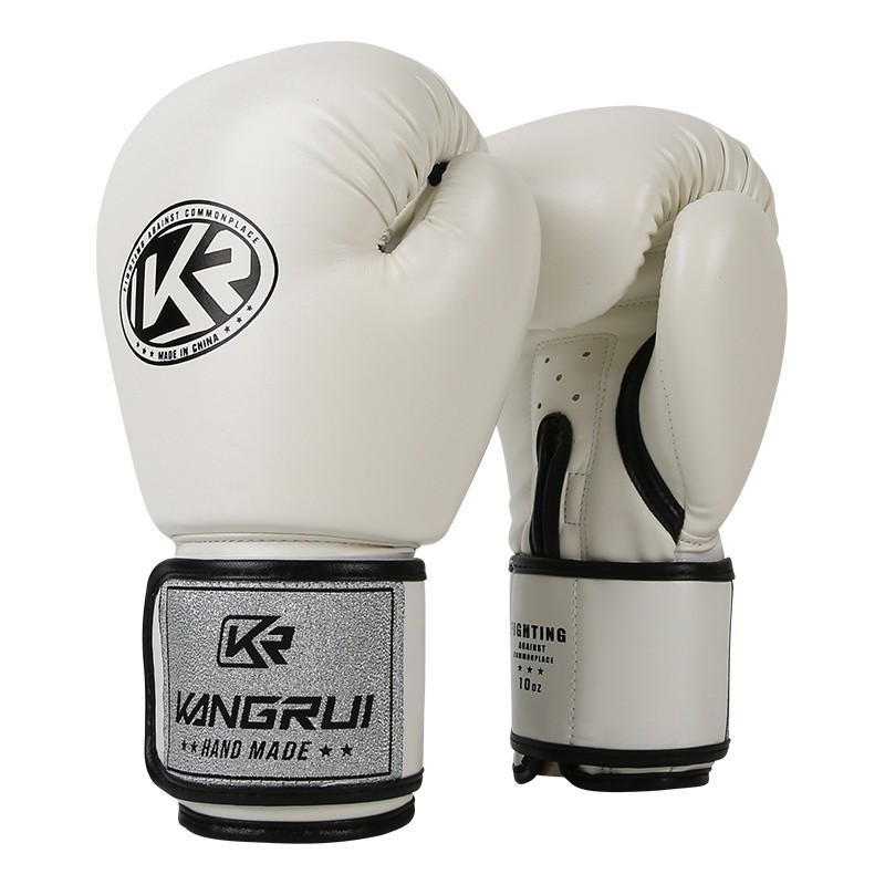 V888-ELOSUNG23993-202504171631-00 White And Silver Durable 8oz PU Leather Boxing Gloves - Padded & Ventilated for Training - Image 1