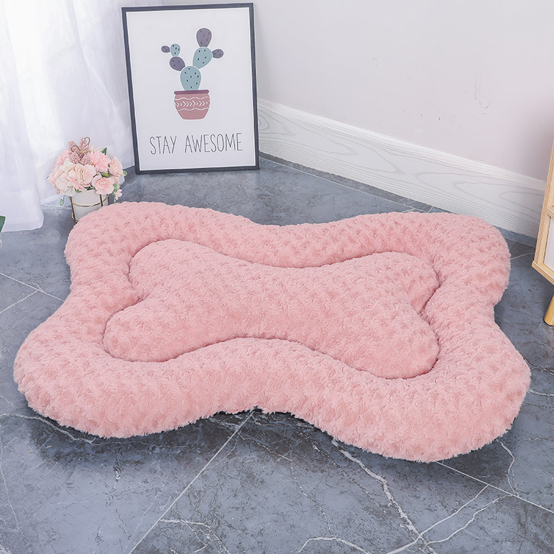 V888-ELOSUNG24067-202503251549-00 S Pink Rose Velvet Fish Scale Pet Bed - Creative Bone-Shaped Soft and Cozy Dog & Cat Nest - Image 1