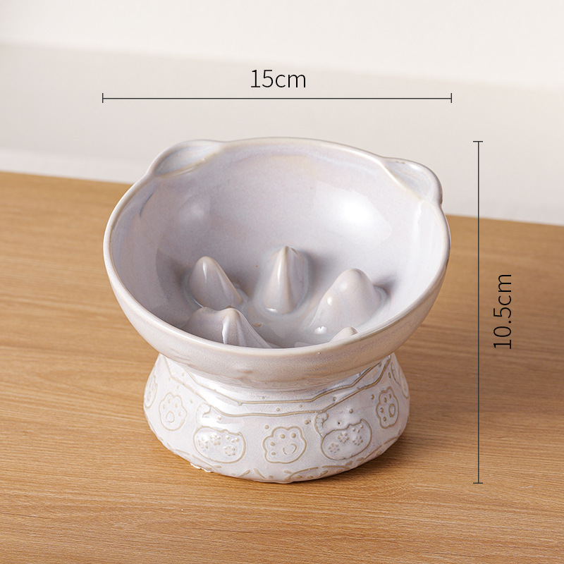 V888-ELOSUNG24206-202503251833-00 White Vintage Slow Feeder Ceramic Pet Bowl - Anti-Choke Wide-Mouth Design for Cats & Dogs, Prevents Black Chin - Image 1