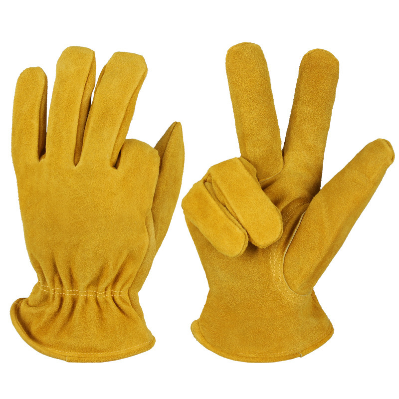 V888-ELOSUNG24216-202503271049-02 M Yellow Durable Cowhide Work Gloves - Insulated Windproof Anti-Slip for Outdoor Handling & Cycling - Image 2