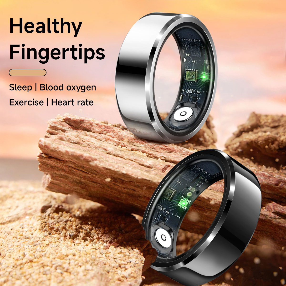 V888-ELOSUNG24315-202503282121-02 Gold Round 0.74inch Smart Ring with Heart Rate and Sleep Tracking - IP68 Waterproof Fitness Tracker with Step Counter - Image 3