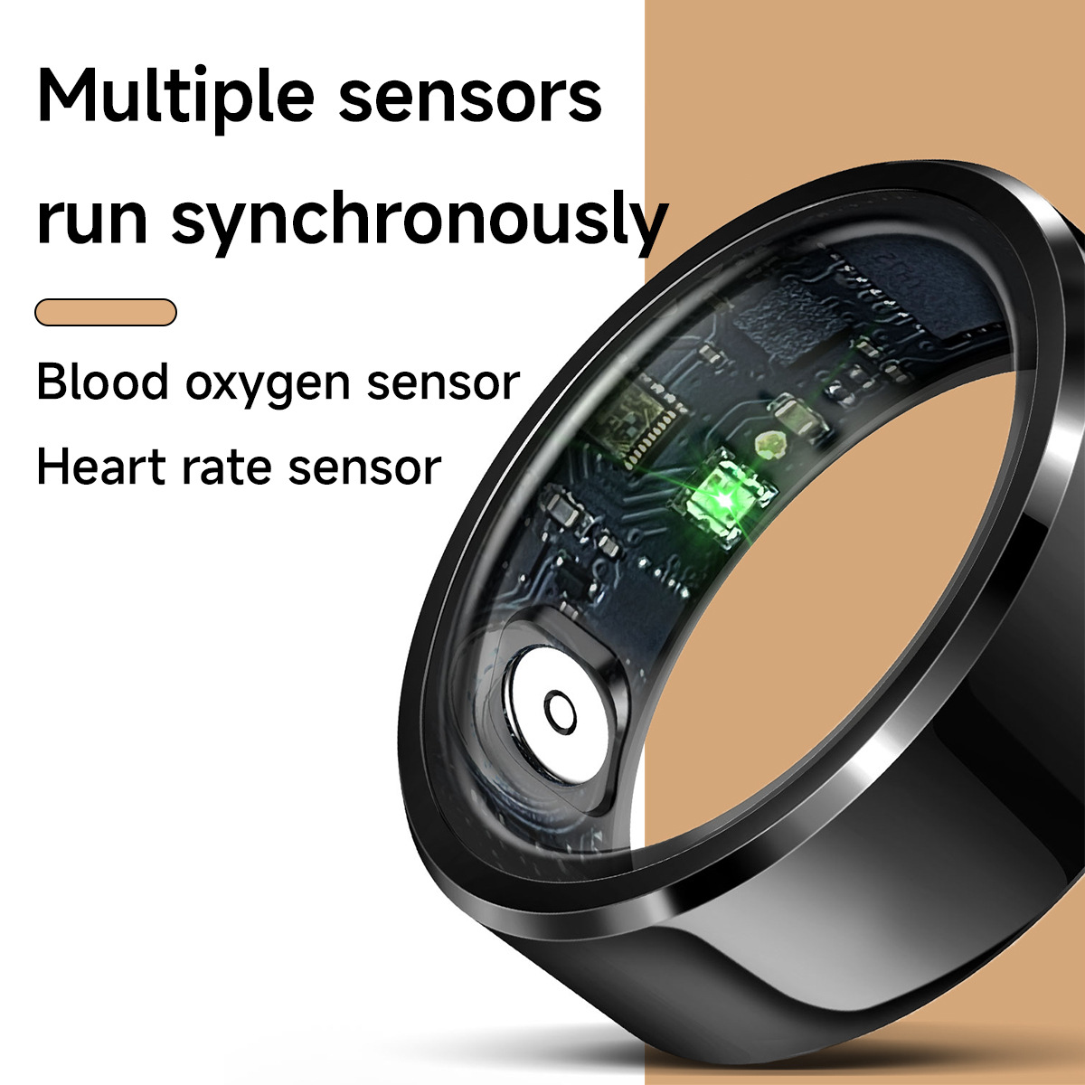 V888-ELOSUNG24316-202503282121-03 Gold Round 0.77inch Smart Ring with Heart Rate and Sleep Tracking - IP68 Waterproof Fitness Tracker with Step Counter - Image 4