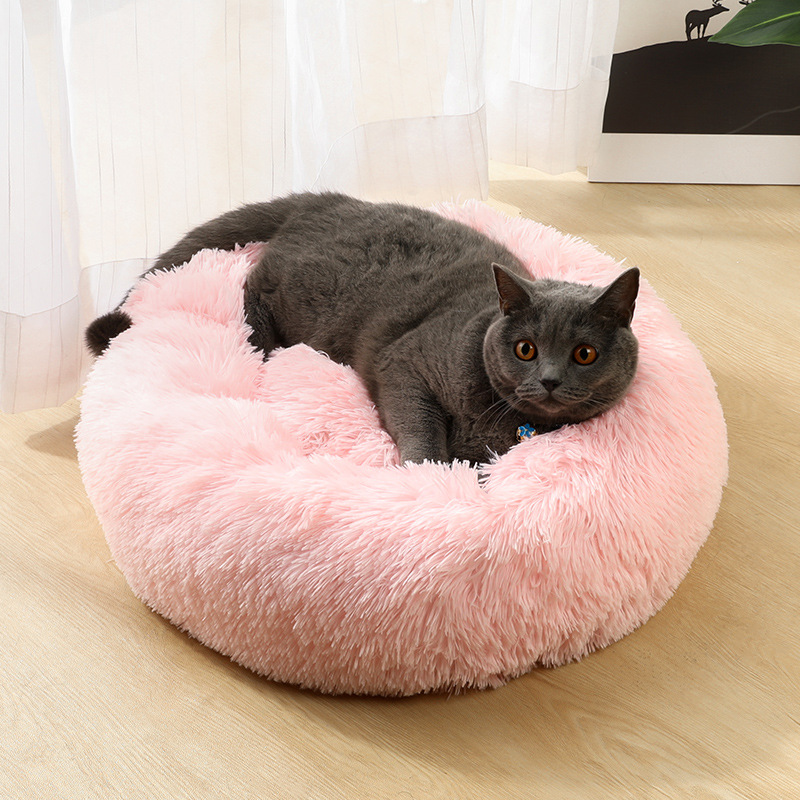 V888-ELOSUNG24484-202504031732-01 Blue 50cm Cozy Round Pet Bed - Plush Cat & Dog Bed with Non-Slip Base, Machine Washable - Image 2