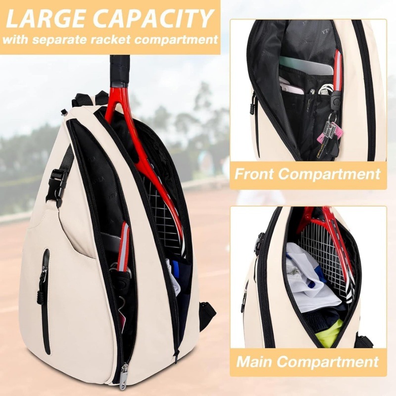 V888-ELOSUNG24502-202504141626-03 Beige Badminton Tennis Backpack - Multi-Racket Sports Bag with Shoulder Strap (Fits 2 Midsize Rackets) - Image 4