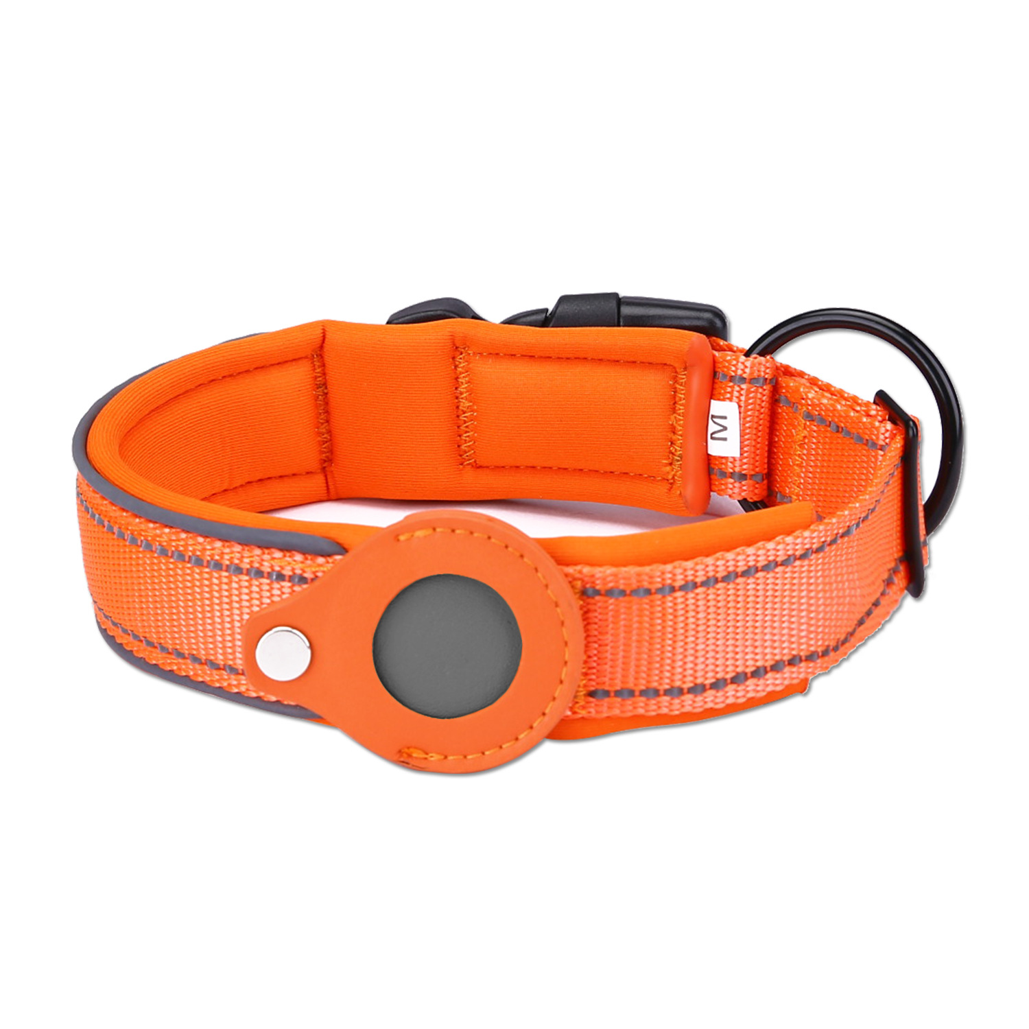 V888-ELOSUNG24640-202504141542-00 S Orange Secure Nylon Dog Collar with Built-in Apple AirTag (not included) Holder Case - Pet Tracker Accessory - Image 1