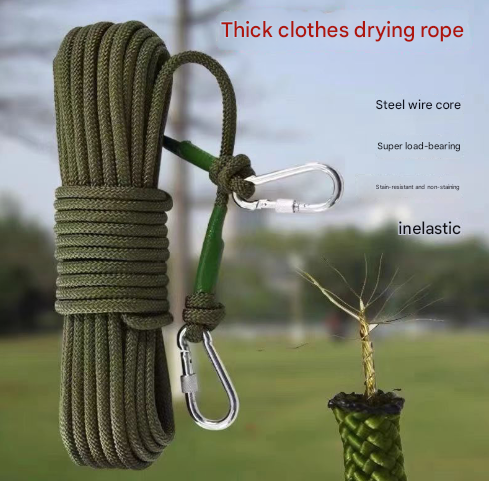 V888-ELOSUNG24652-202504141337-01 Green With Wire Core Heavy Duty Adjustable Clothesline Set (4 Pack) - 10m Steel Wire Core Nylon Rope with Hooks for Outdoor & Camping - Image 2