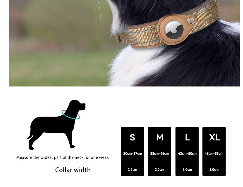 V888-ELOSUNG24664-202504141618-01 S Khaki Secure Nylon Dog Collar with Built-in Apple AirTag (not included) Holder Case - Pet Tracker Accessory - Image 2