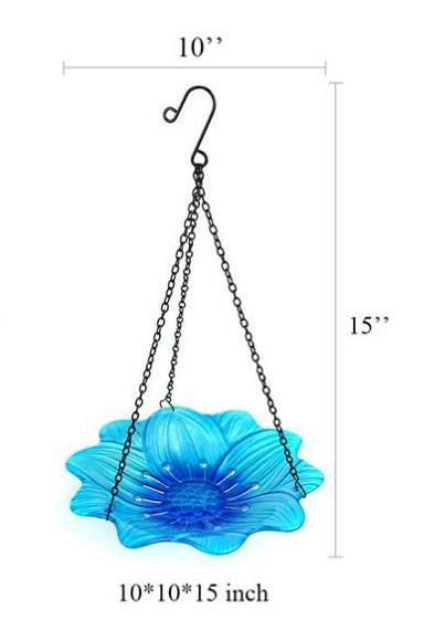 V888-ELOSUNG24670-202504171652-02 Blue Decorative Hanging Glass Flower Bird Bath - 10 Inch Vibrant Outdoor Garden Accent - Image 3