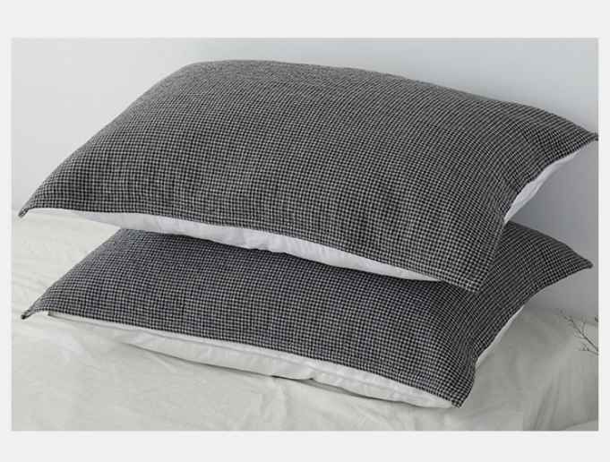 V888-ELOSUNG24713-202504171742-02 Grey Breathable 4-Layer Cotton Gauze Pillow Towel Pair - Japanese Style Grid (52x75cm) - Image 3