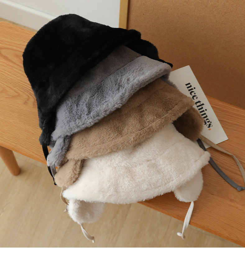 V888-ELOSUNG25168-202504171841-01 Plush Bucket Hat with Ear Flaps,Warm Furry Winter Hat in Khaki-One size (54-59cm) adjustable - Image 2
