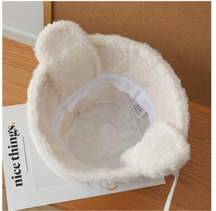 V888-ELOSUNG25168-202504171841-03 Plush Bucket Hat with Ear Flaps,Warm Furry Winter Hat in Khaki-One size (54-59cm) adjustable - Image 4
