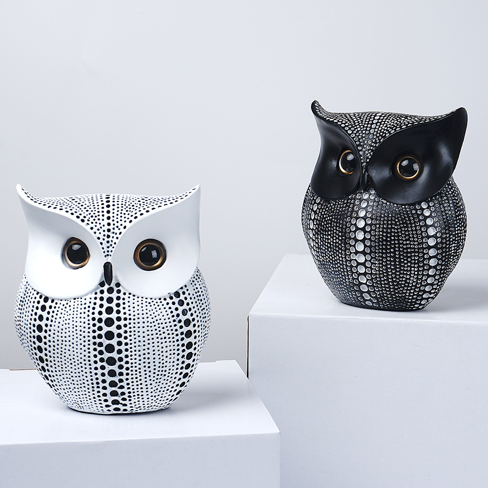 V888-ELOSUNG25328-202504221131-01 White resin owl statue - modern perforated design for living room TV cabinet and entryway decoration - Image 2