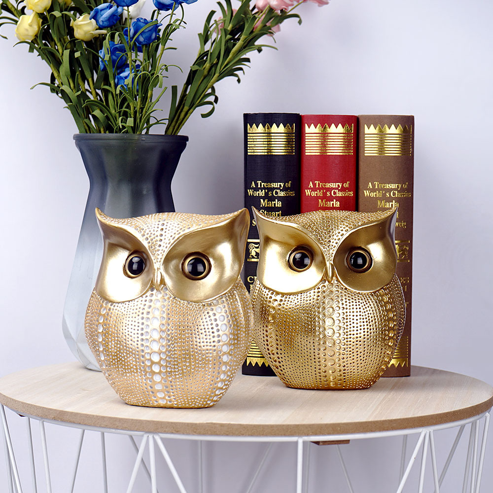 V888-ELOSUNG25328-202504221131-02 White resin owl statue - modern perforated design for living room TV cabinet and entryway decoration - Image 3