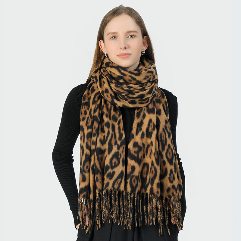 V888-ELOSUNG25441-202504281212-02 Stylish Animal Print Scarf - Warm Fall/Winter Shawl with Tassels, Imitation Cashmere(Khaki) - Image 3