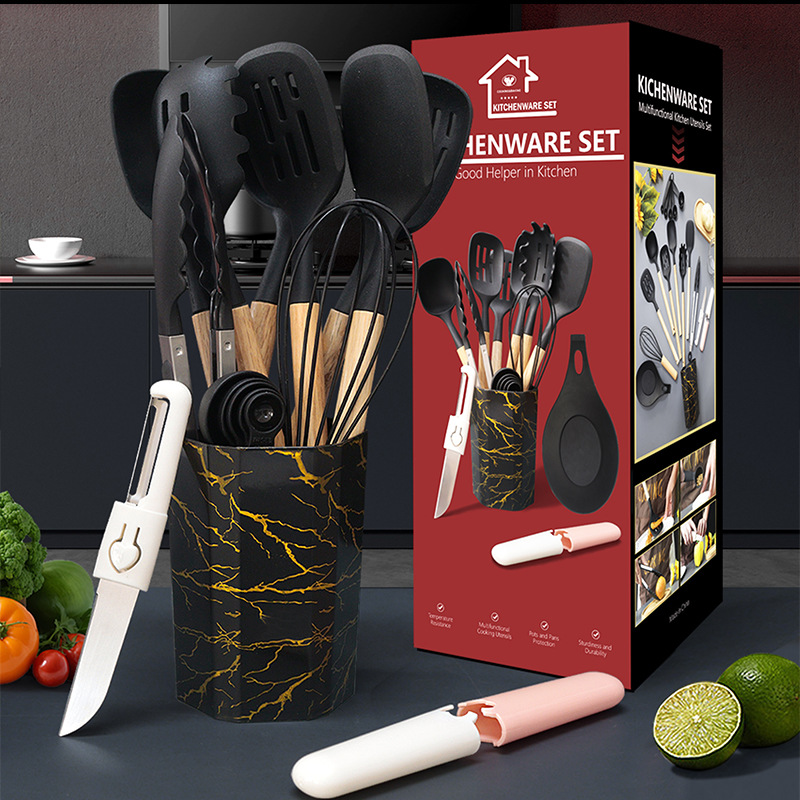 V888-ELOSUNG25505-202504281226-01 Blue 12-Piece Silicone Cooking Utensil Set - Non-Stick Food-Grade Kitchen Tools with Holder - Image 2