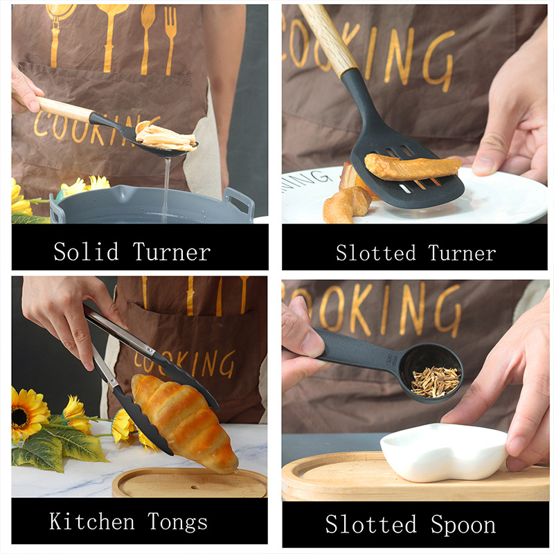 V888-ELOSUNG25505-202504281226-03 Blue 12-Piece Silicone Cooking Utensil Set - Non-Stick Food-Grade Kitchen Tools with Holder - Image 4