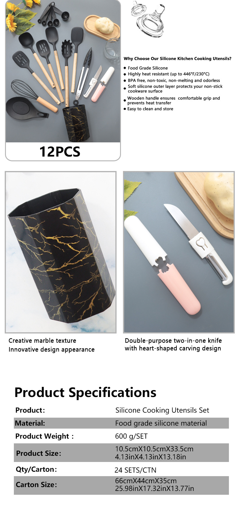 V888-ELOSUNG25505-202504281226-05 Blue 12-Piece Silicone Cooking Utensil Set - Non-Stick Food-Grade Kitchen Tools with Holder - Image 6