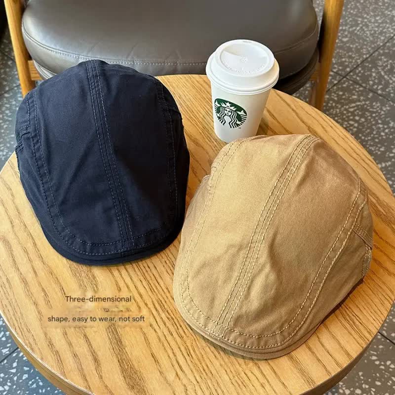 V888-ELOSUNG25517-202504281240-01 Retro Newsboy Cap - Unisex Vintage Flat Beret with Visor(Khaki) - Image 2