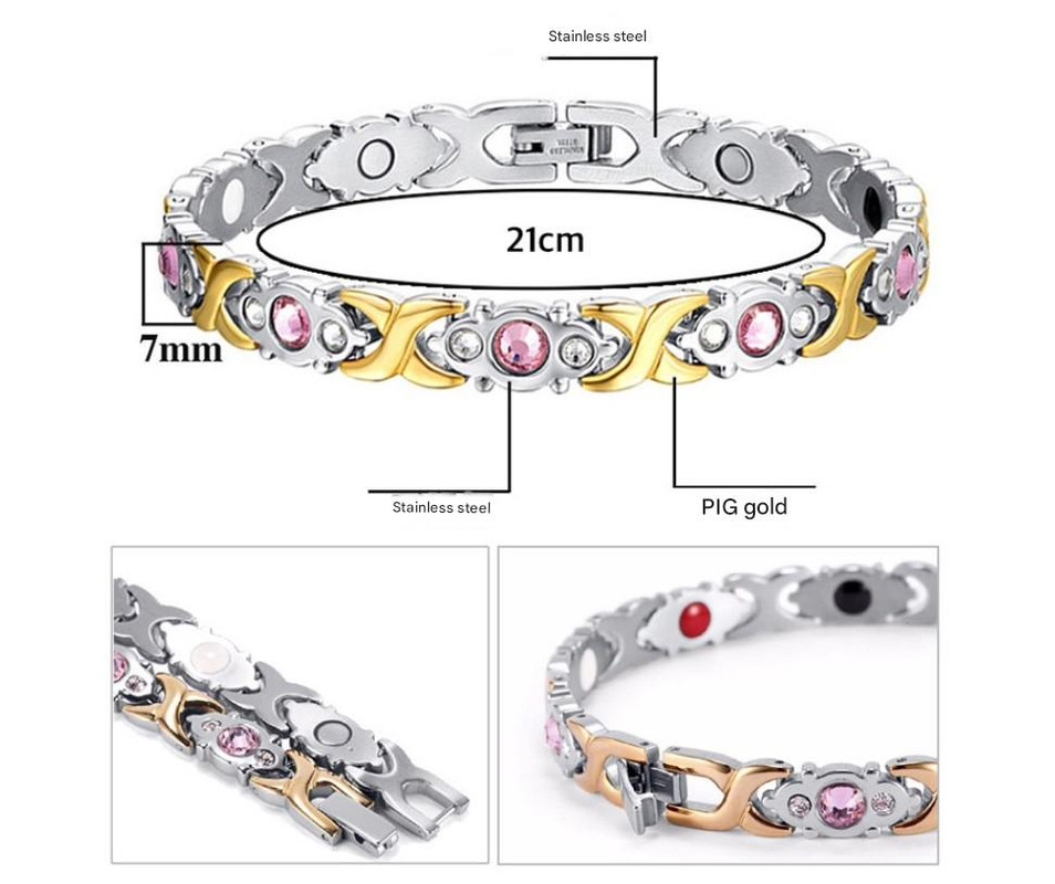 V888-ELOSUNG25621-202505061351-01 Magnetic Therapy Bracelet - Anti-Allergy Jewelry with Gemstone Design and Health Benefits(Gold) - Image 2