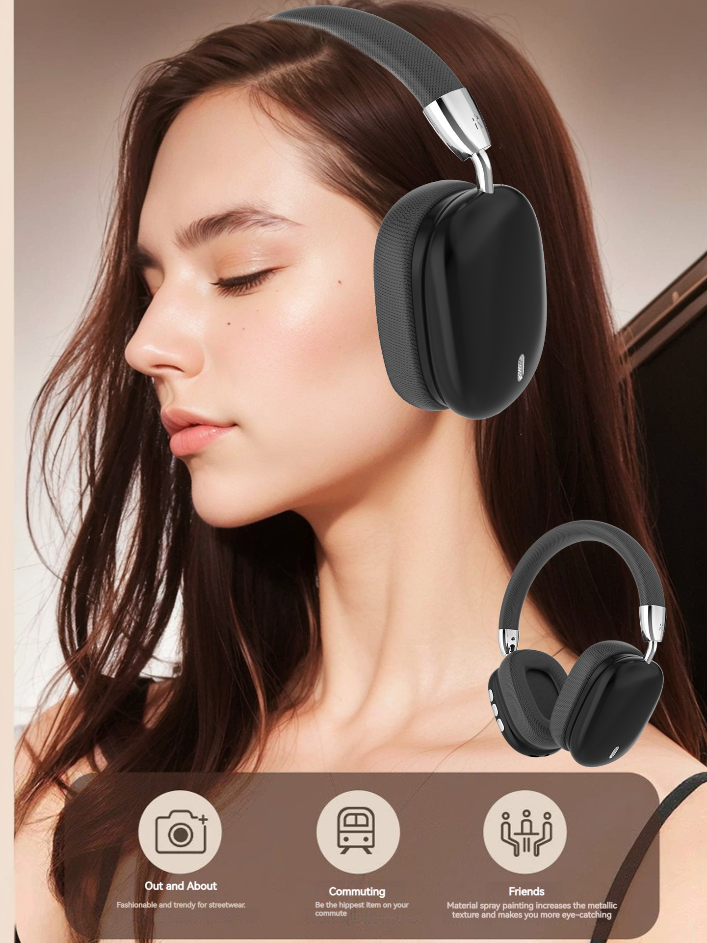 V888-ELOSUNG25662-202505081717-01 Premium Wireless Bluetooth Headphones with Stereo Hi-Fi Sound(silver) - Image 2