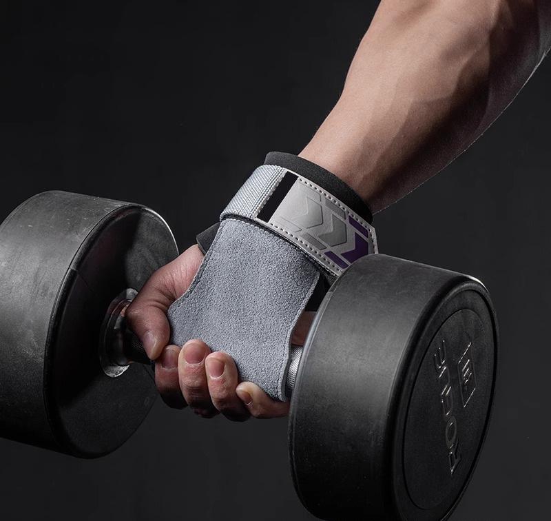 V888-ELOSUNG25881-202505151720-04 Heavy Duty Weightlifting Grips - Anti-Slip Cowhide Palm Protectors with Neoprene Wrist Support & Adjustable Straps(Purple) - Image 5