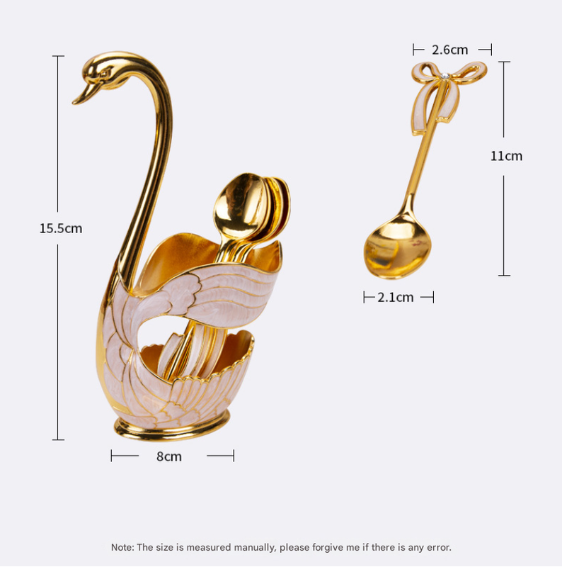 V888-ELOSUNG26338-202504281423-04 Elegant Swan Base Spoon Holder Set with 6 Coffee/Dessert Spoons(Silver spoon) - Image 5