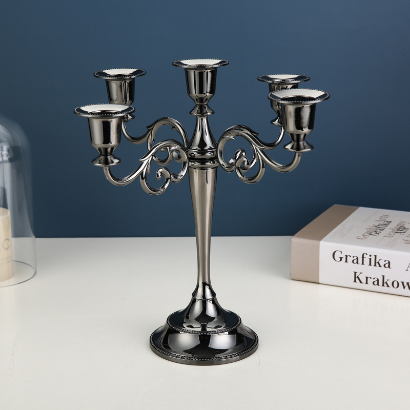 V888-ELOSUNG26354-202504281520-01 Black Elegant Metal Candelabra 5 Arm Candle Holder -  Decorative Candelabra for Home, Weddings, Events - Image 2
