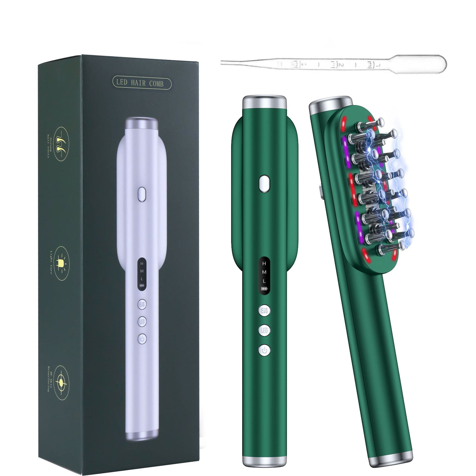 V888-ELOSUNG26409-202504281335-00 Green Vibrating Scalp Massager Comb - LED Therapy & Oil Infuser for Hair Growth - Image 1