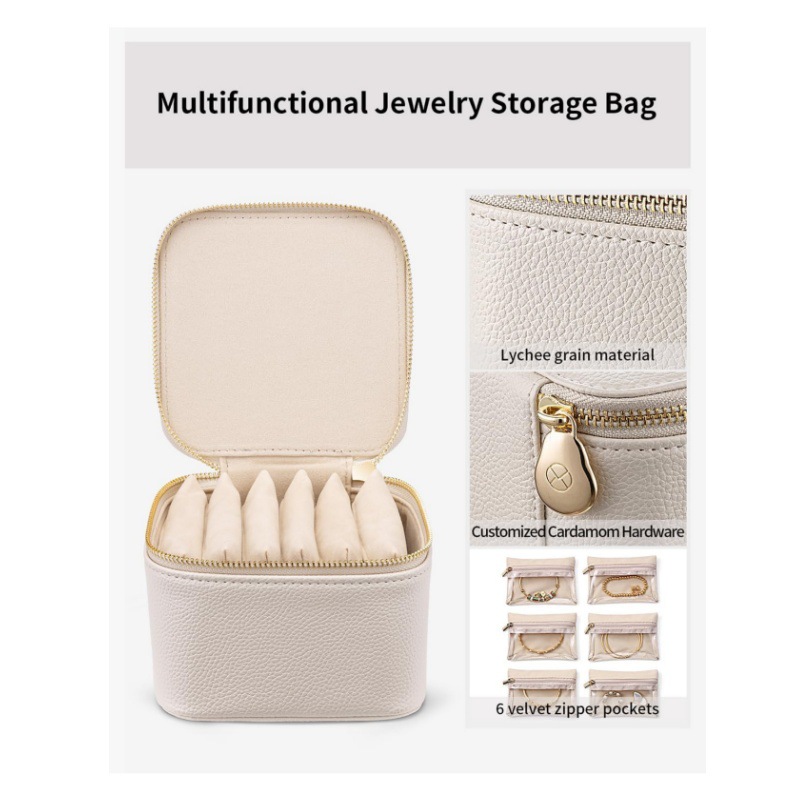 V888-ELOSUNG26472-202504281531-01 White Compact Travel Jewelry Box with 6 Individual Velvet Zipper Pouches - Image 2