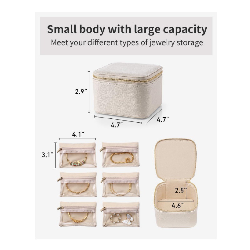 V888-ELOSUNG26472-202504281531-02 White Compact Travel Jewelry Box with 6 Individual Velvet Zipper Pouches - Image 3