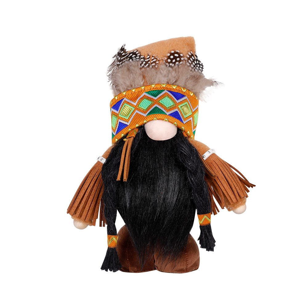 V888-ELOSUNG26500-202504281231-00 Handmade Thanksgiving Doll Set - Girl Figures with Feather Headbands - Image 1