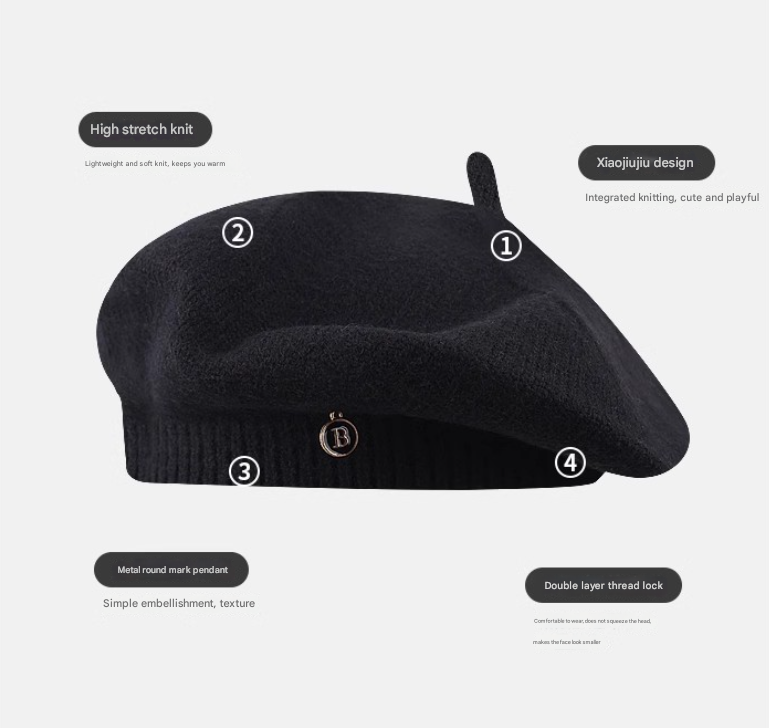 V888-ELOSUNG26660-202505131846-03 Brown Vintage Inspired Knitted Beret - Stretchy & Comfortable Wool Blend Cap - Image 4