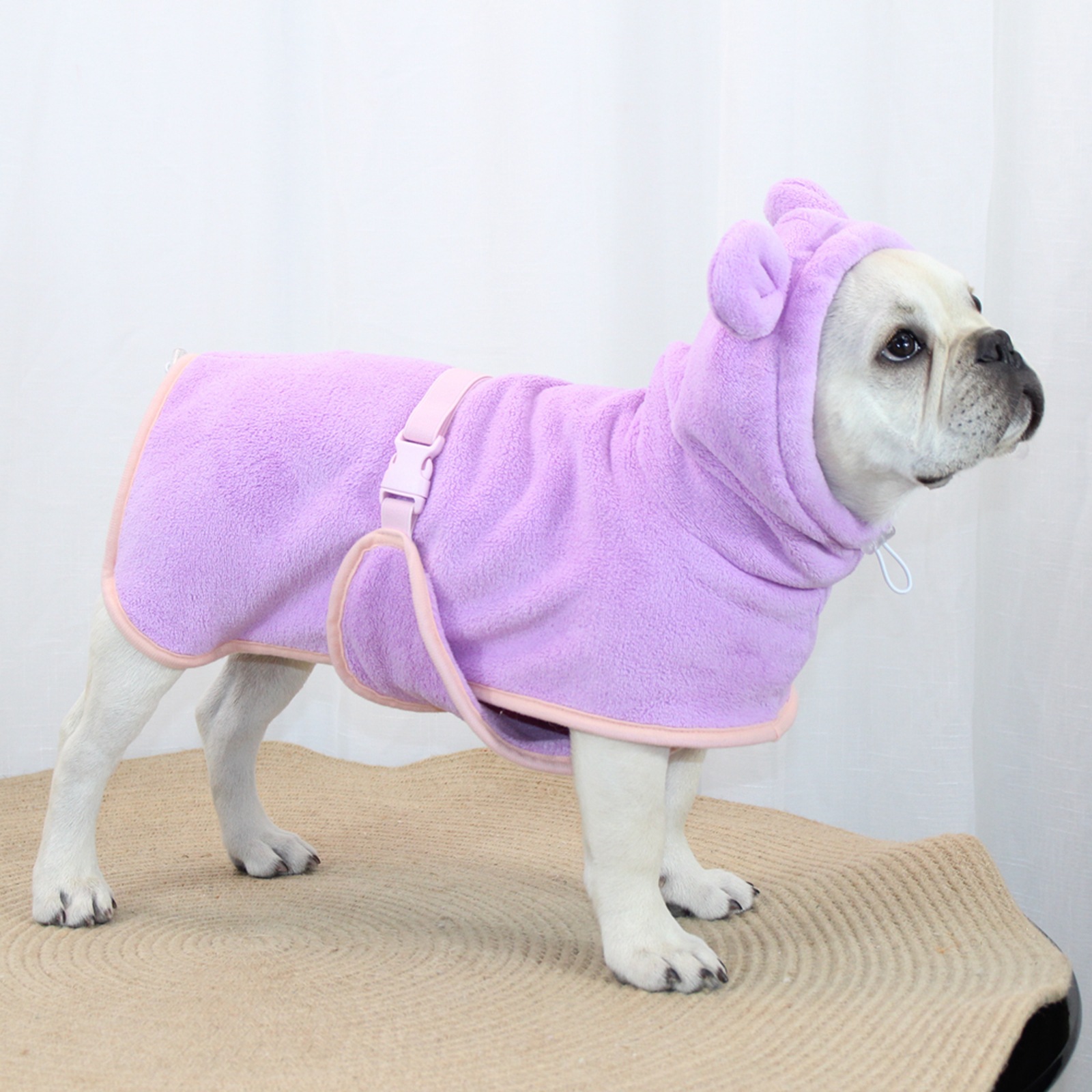 V888-ELOSUNG26889-202505151642-00 Purple Hooded Dog Bathrobe - Super Absorbent, Adjustable Fit, Cozy Pet Towel (Size : XS) - Image 1