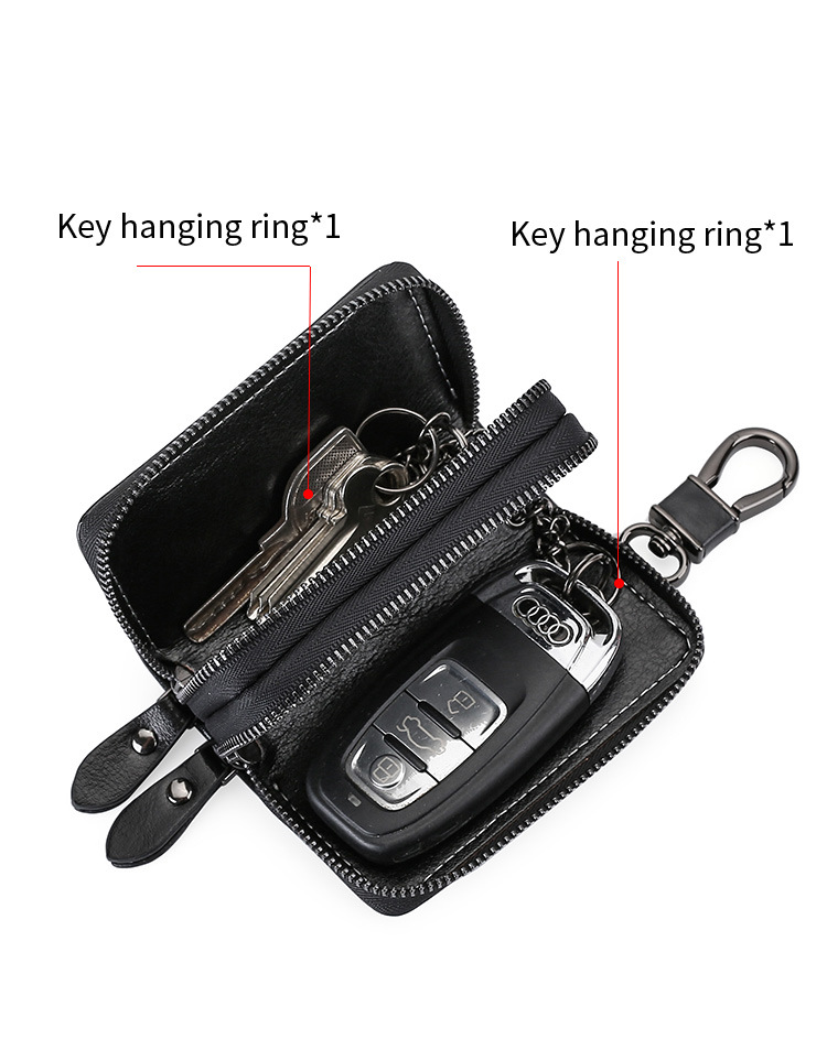 V888-ELOSUNG27090-202504211145-03 Brown Premium Genuine Leather Double Zipper Key Case - Car & House Key Organizer Pouch - Image 4