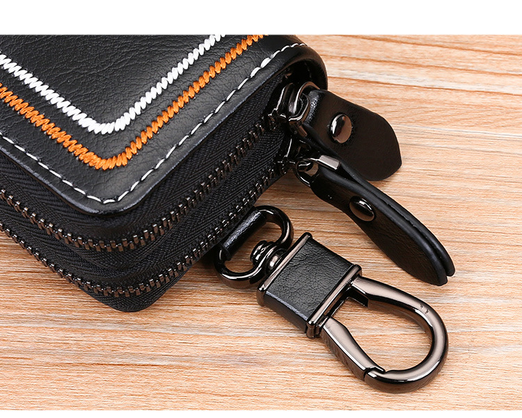 V888-ELOSUNG27090-202504211145-05 Brown Premium Genuine Leather Double Zipper Key Case - Car & House Key Organizer Pouch - Image 6