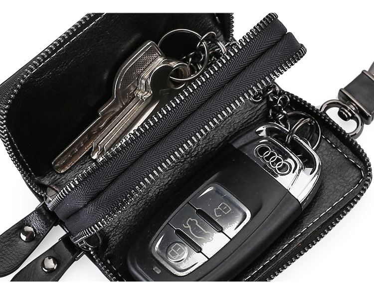 V888-ELOSUNG27090-202504211145-06 Brown Premium Genuine Leather Double Zipper Key Case - Car & House Key Organizer Pouch - Image 7