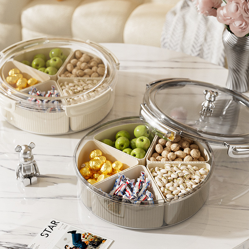 V888-ELOSUNG27102-202504221136-01 Grey And Silver Snap Button Elegant Compartment Serving Tray with Lid - Versatile Snack, Fruit & Candy Box - Image 2